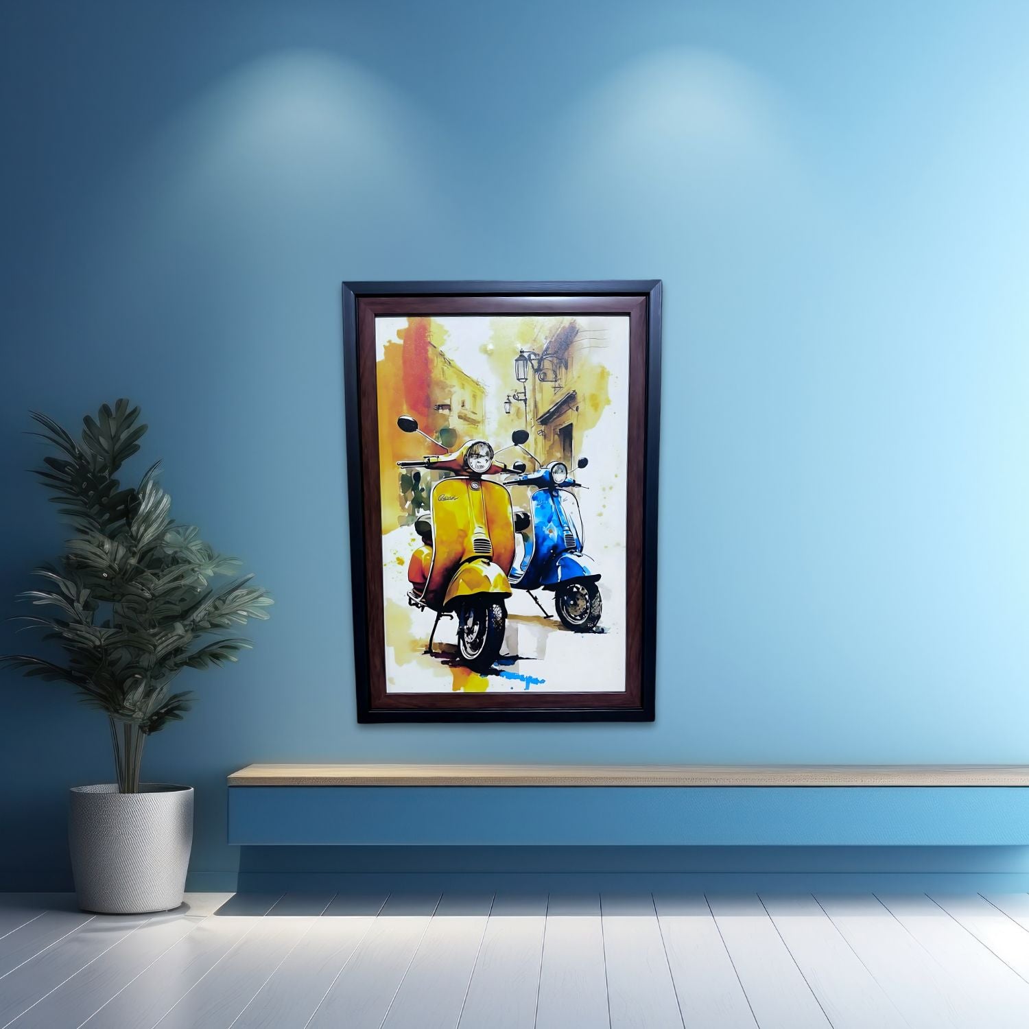 Vintage Vespa Scooter Wall Art - Colorful Urban Street Framed Painting