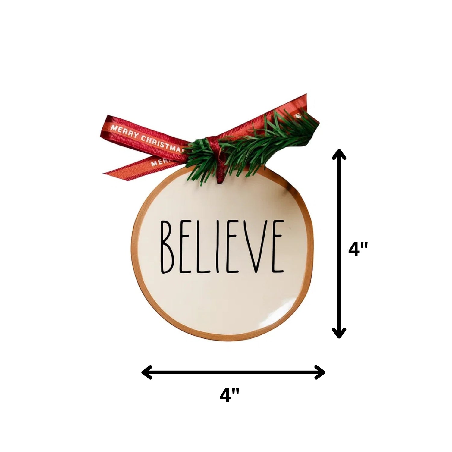 Handcrafted Ceramic "BELIEVE" Christmas Tree Hanging Festive Ornament