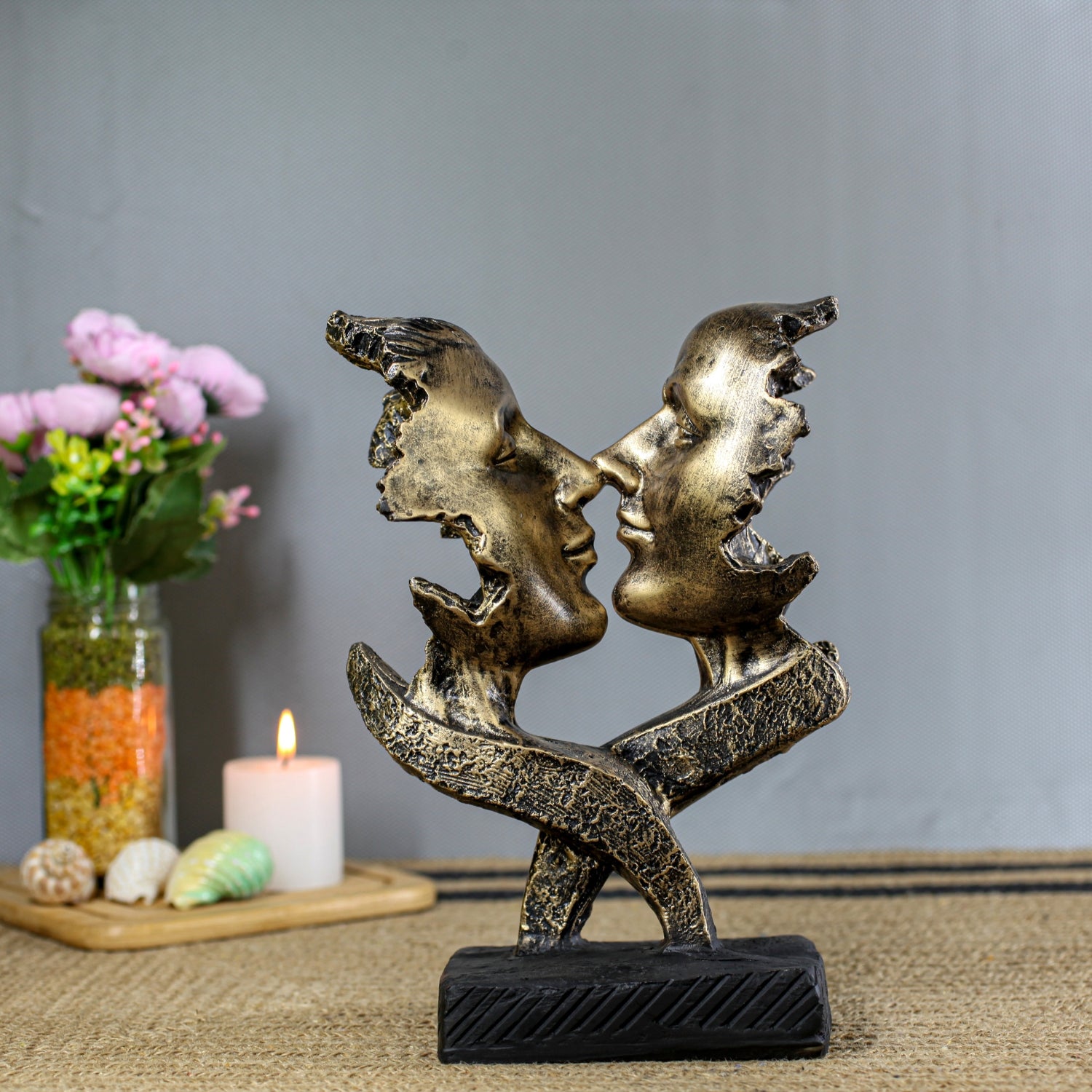 Abstract Romantic Couple Sculpture For Home Office & Table Decor