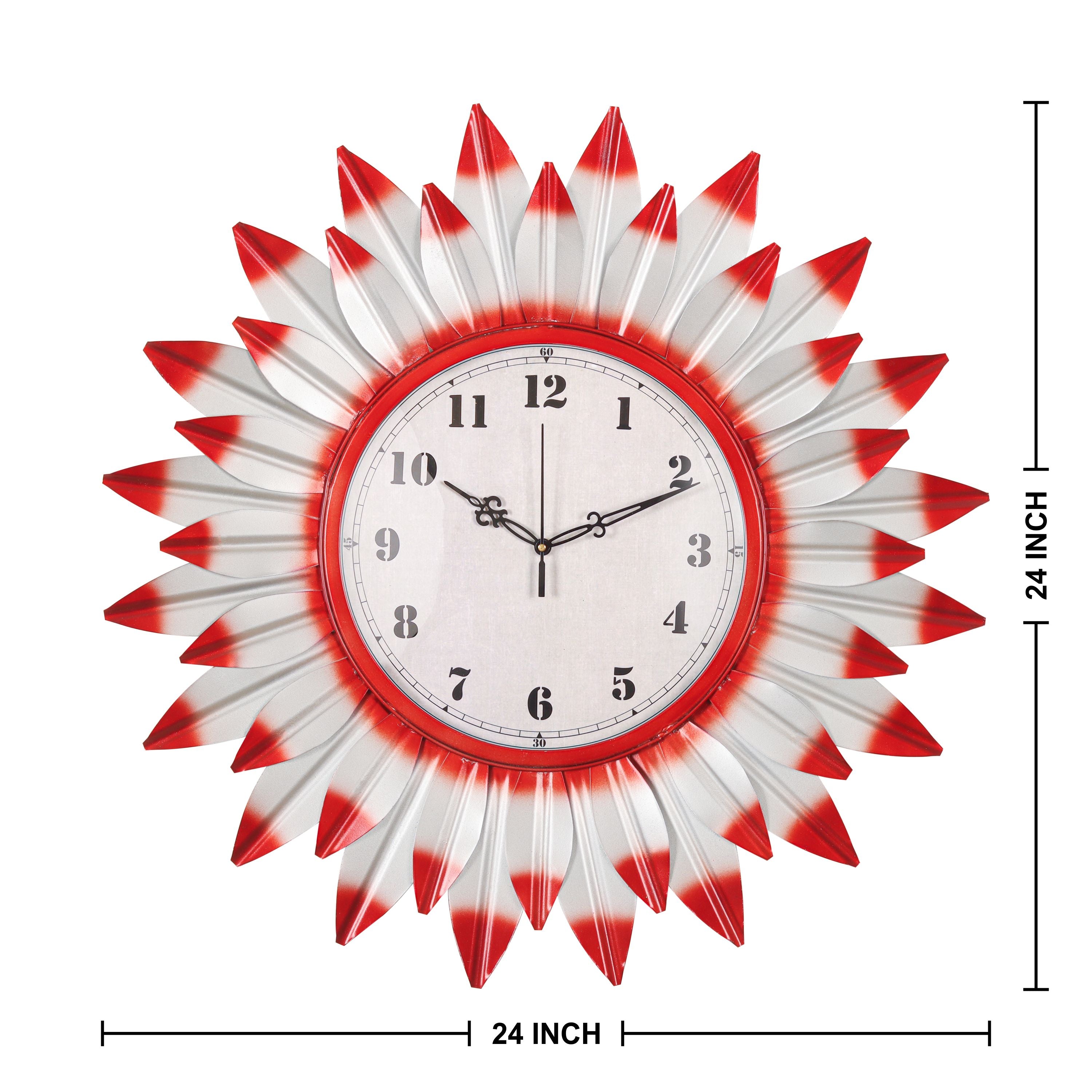 Red & White Floral Decorative Wall Clock with Bold Numerals