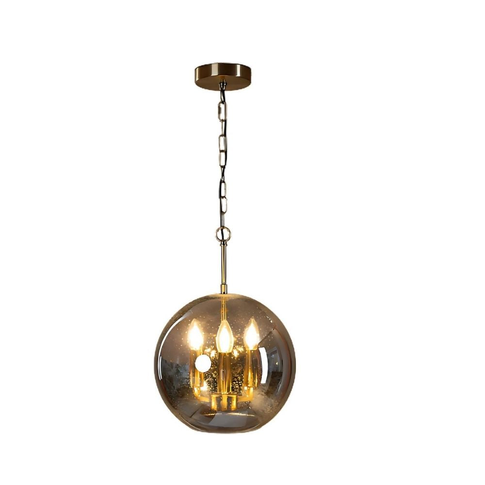 Premium 3-Light Ceiling Pendant - Antique Gold With Smoke Grey Glass Chandelier