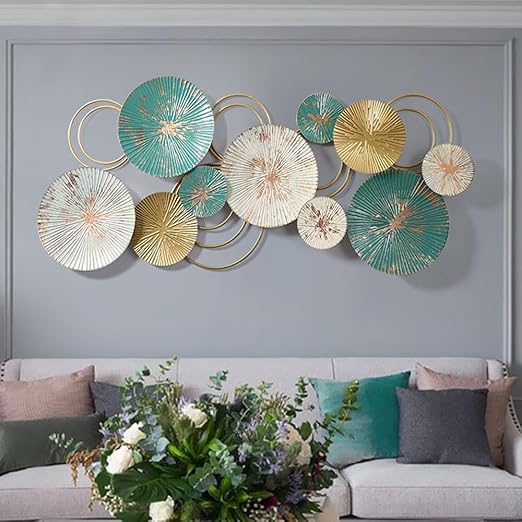 Modern 3D Metal Wall Art – Abstract Circles in Gold & Teal