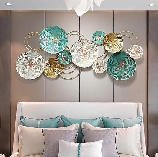 Modern 3D Metal Wall Art – Abstract Circles in Gold & Teal