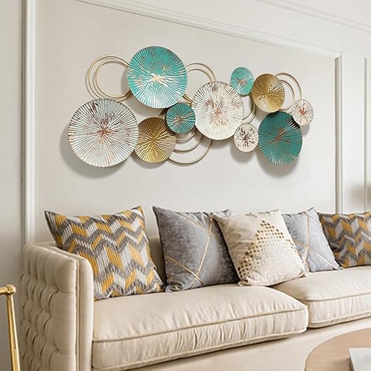 Modern 3D Metal Wall Art – Abstract Circles in Gold & Teal