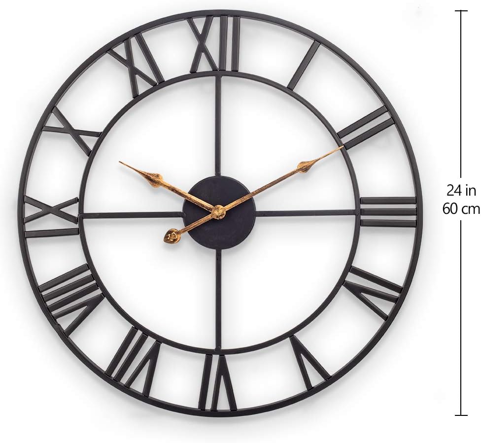 Roman Numeral Metal Wall Clock – Elegant Open-Frame Design
