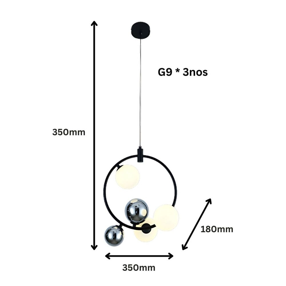 Elegant 3-Light Ceiling Pendant - Black Chrome With Milky Glass
