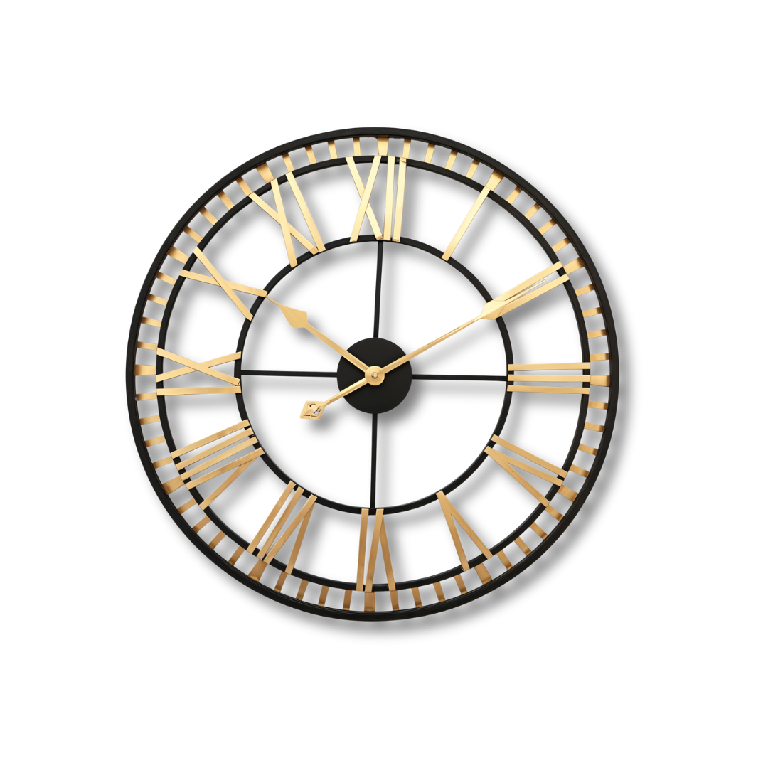Roman Numeral Metal Wall Clock – Vintage Industrial Luxury