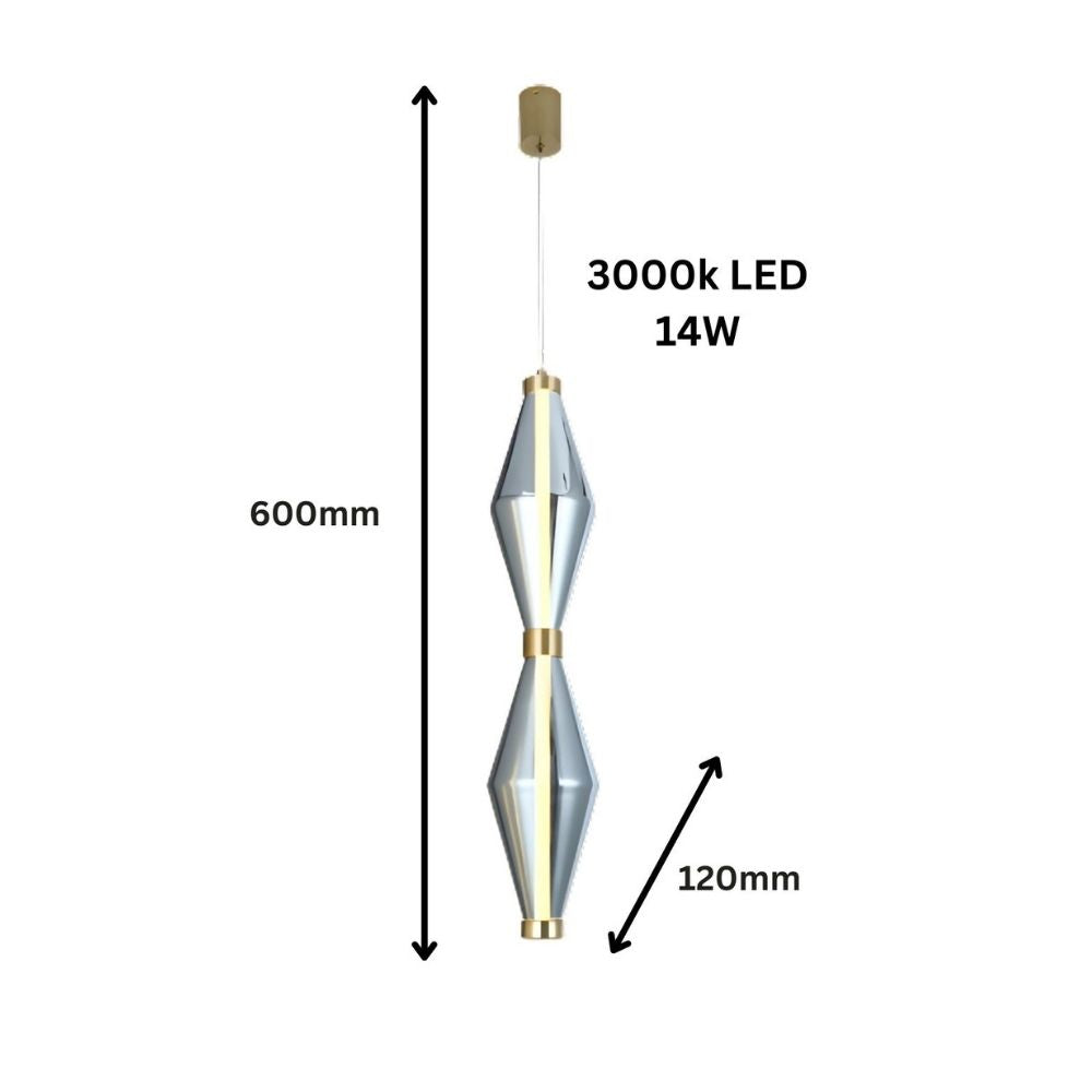 Modern Bronze Pendant Light With Smoke Grey Glass Shade - 14W LED Hanging Lamp