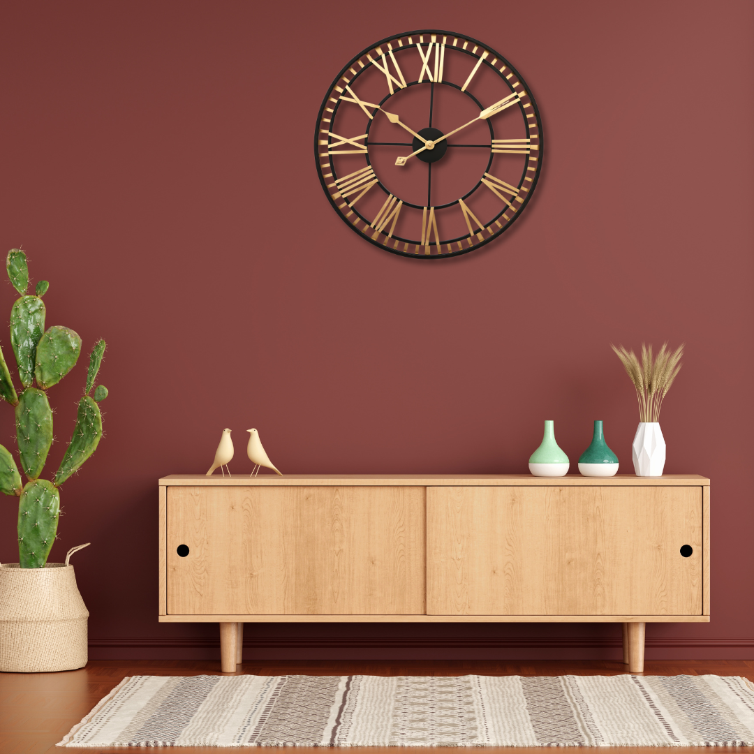 Roman Numeral Metal Wall Clock – Vintage Industrial Luxury
