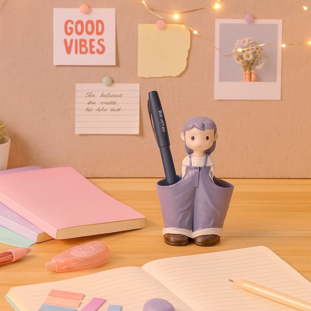 Adorable Ceramic Girl Figurine Pen and Stationery Holder Stand