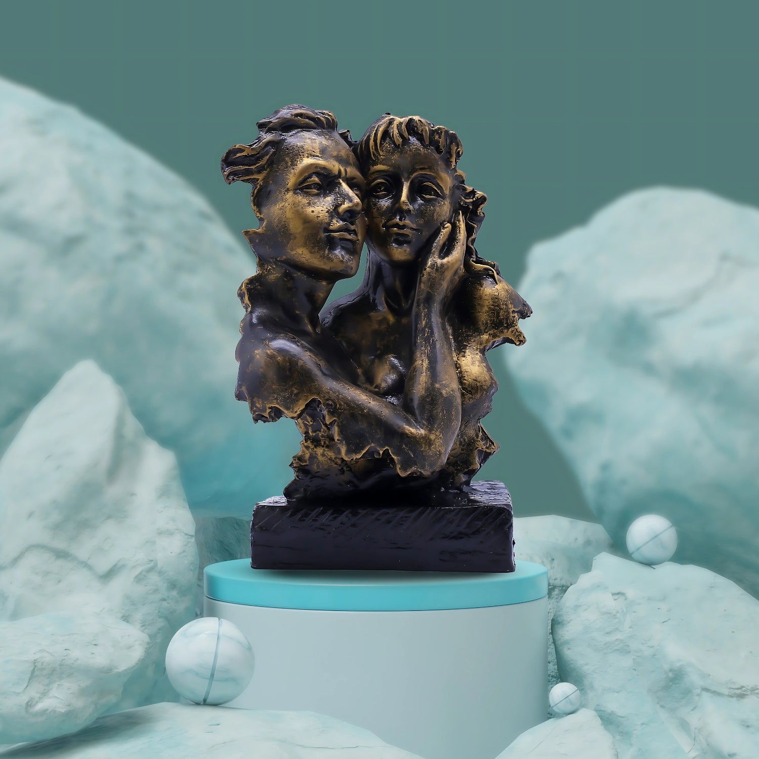 Elegant Romantic Bronze Couple Sculpture For Sophisticated Home Decor Accent