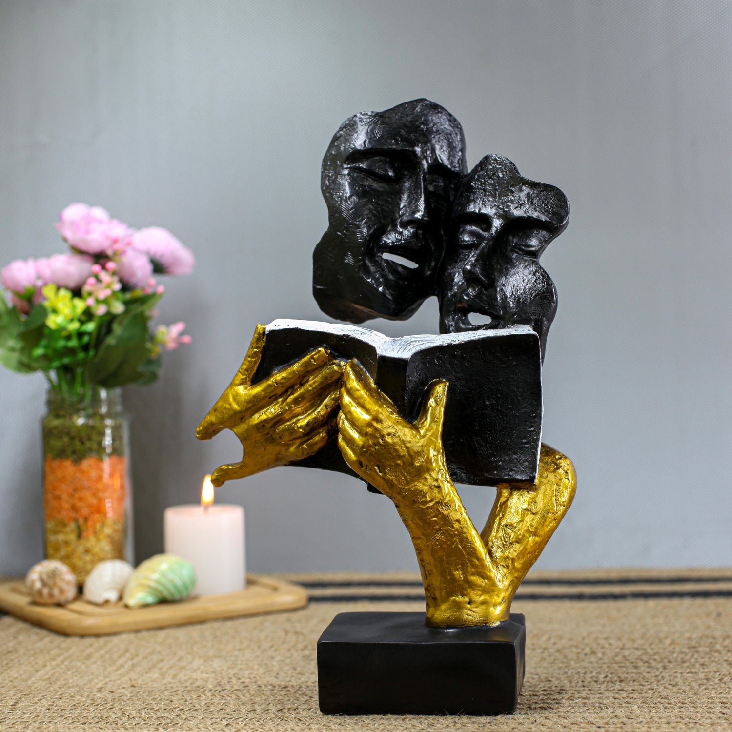 Modern Artistic Couple Reading Sculpture For Stylish Home Decor Accent