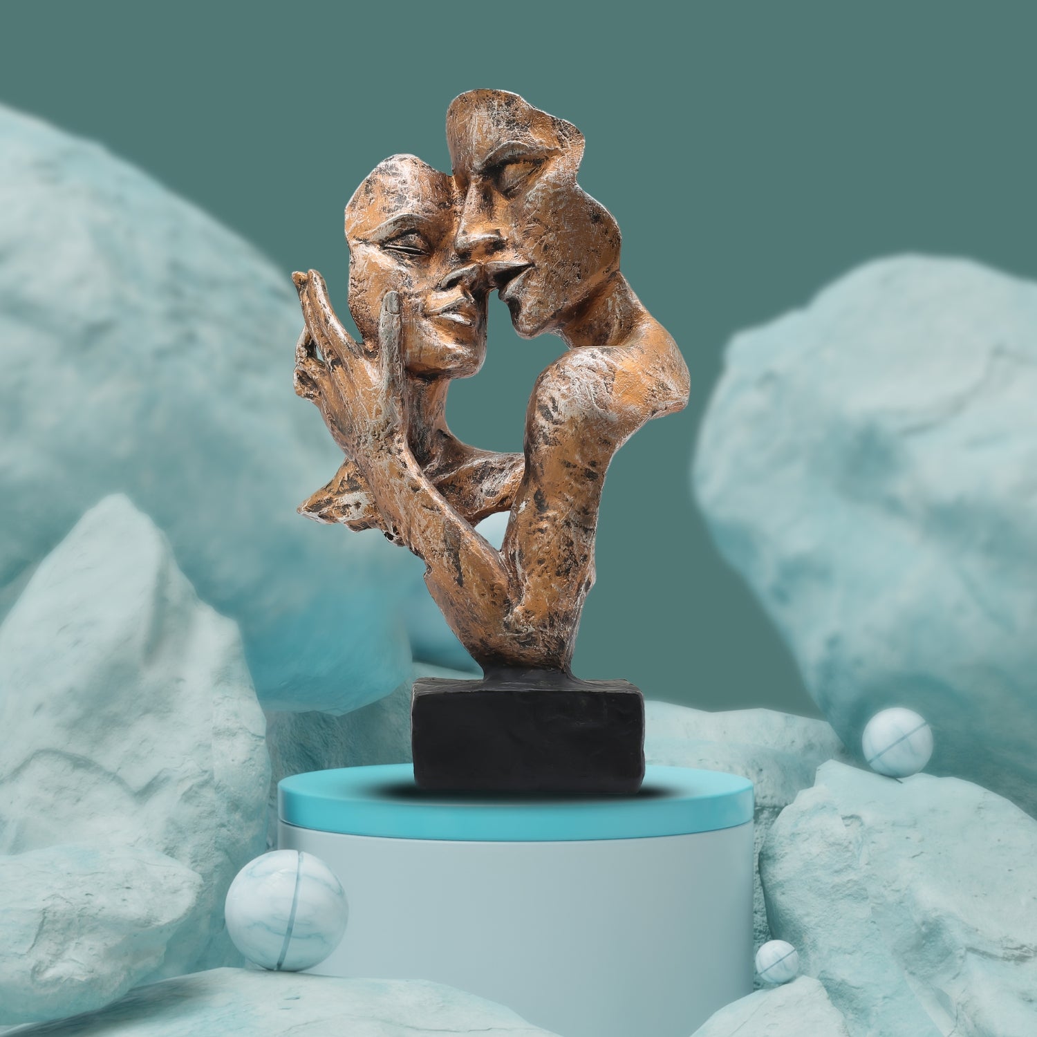 Abstract Romantic Couple Embracing Sculpture For Modern Home Decor Accent