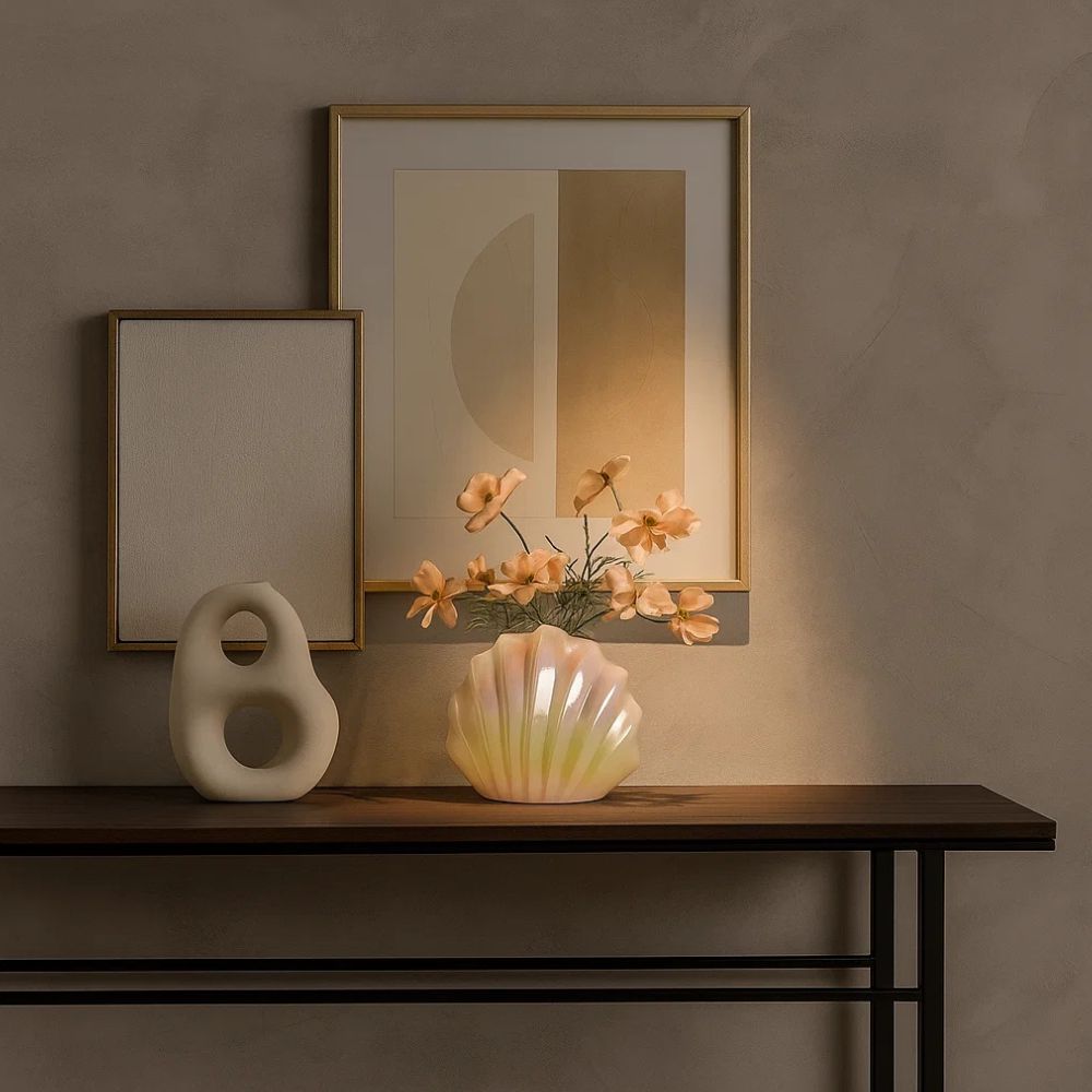 Madeleine Shell Ceramic Vase With Electroplated Iridescent Finish