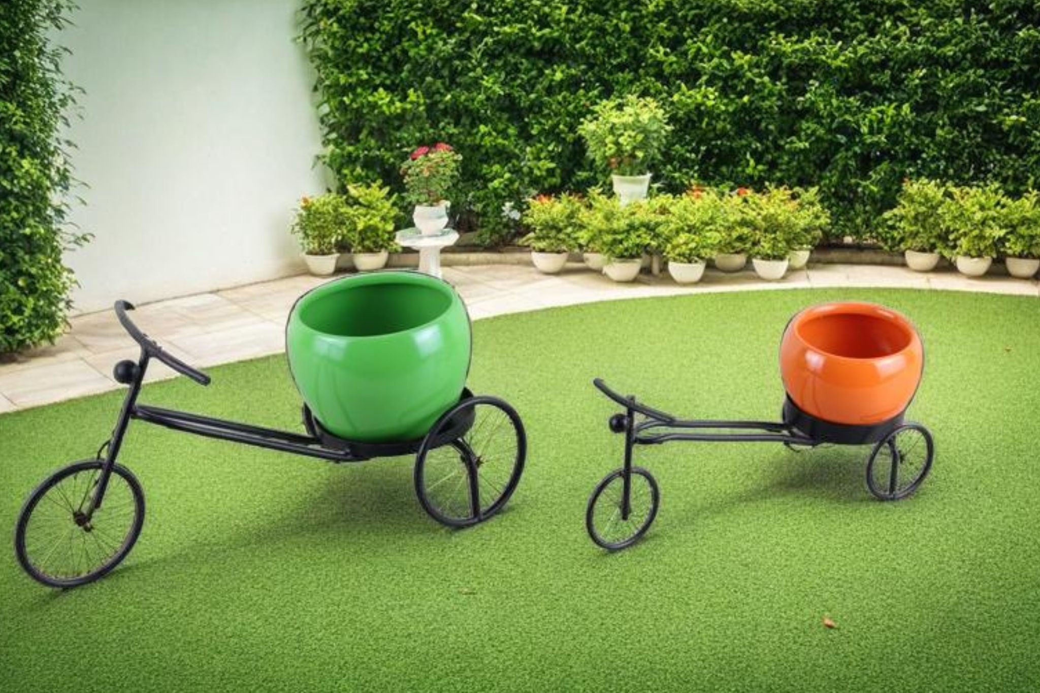 Unique Iron Rickshaw with Orchid Pot - Set of 2 - Nestern