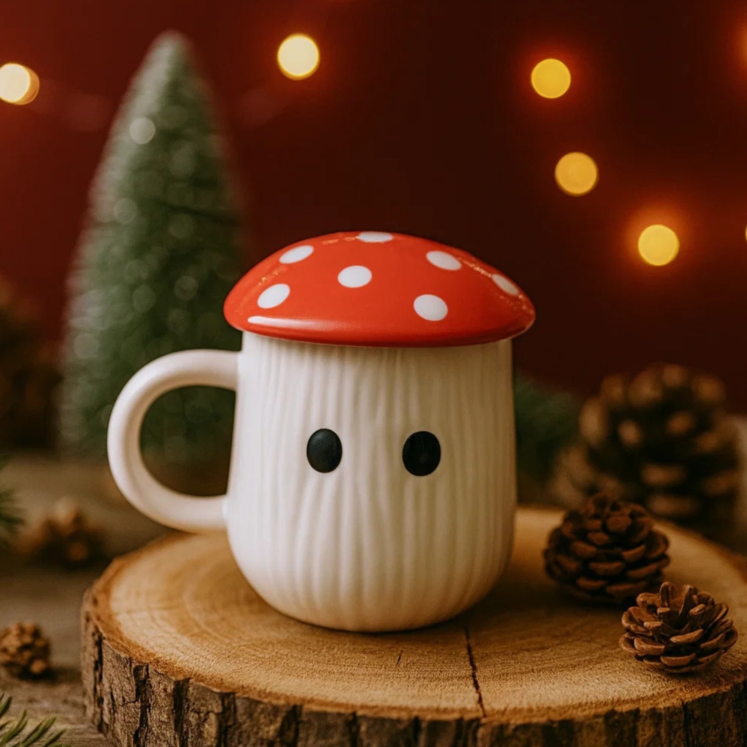 Charming Festive Jolly Shroom Mug and Santa Cap Set
