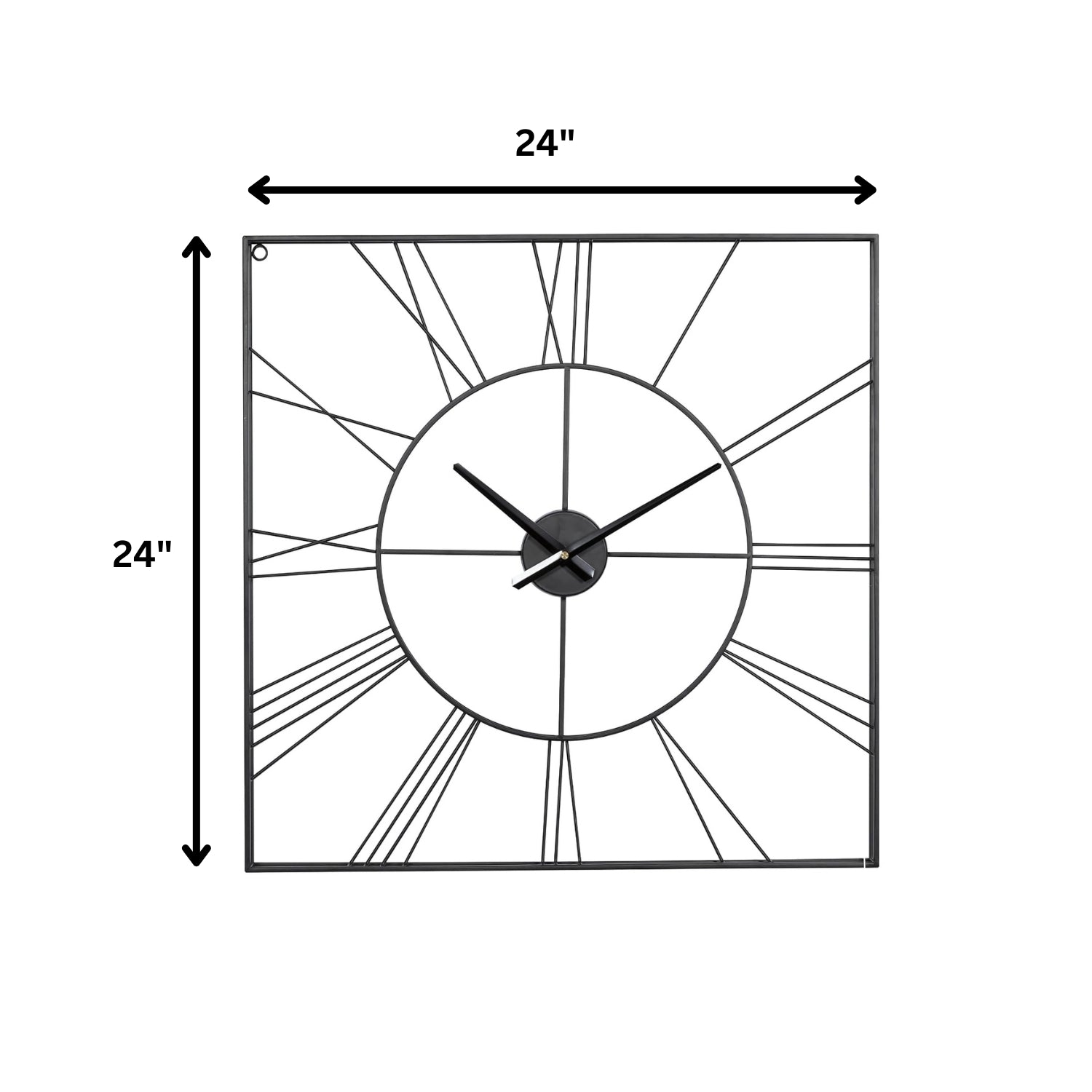 Black Square Roman Numeral Metal Wall Clock Showcasing Timeless Elegance