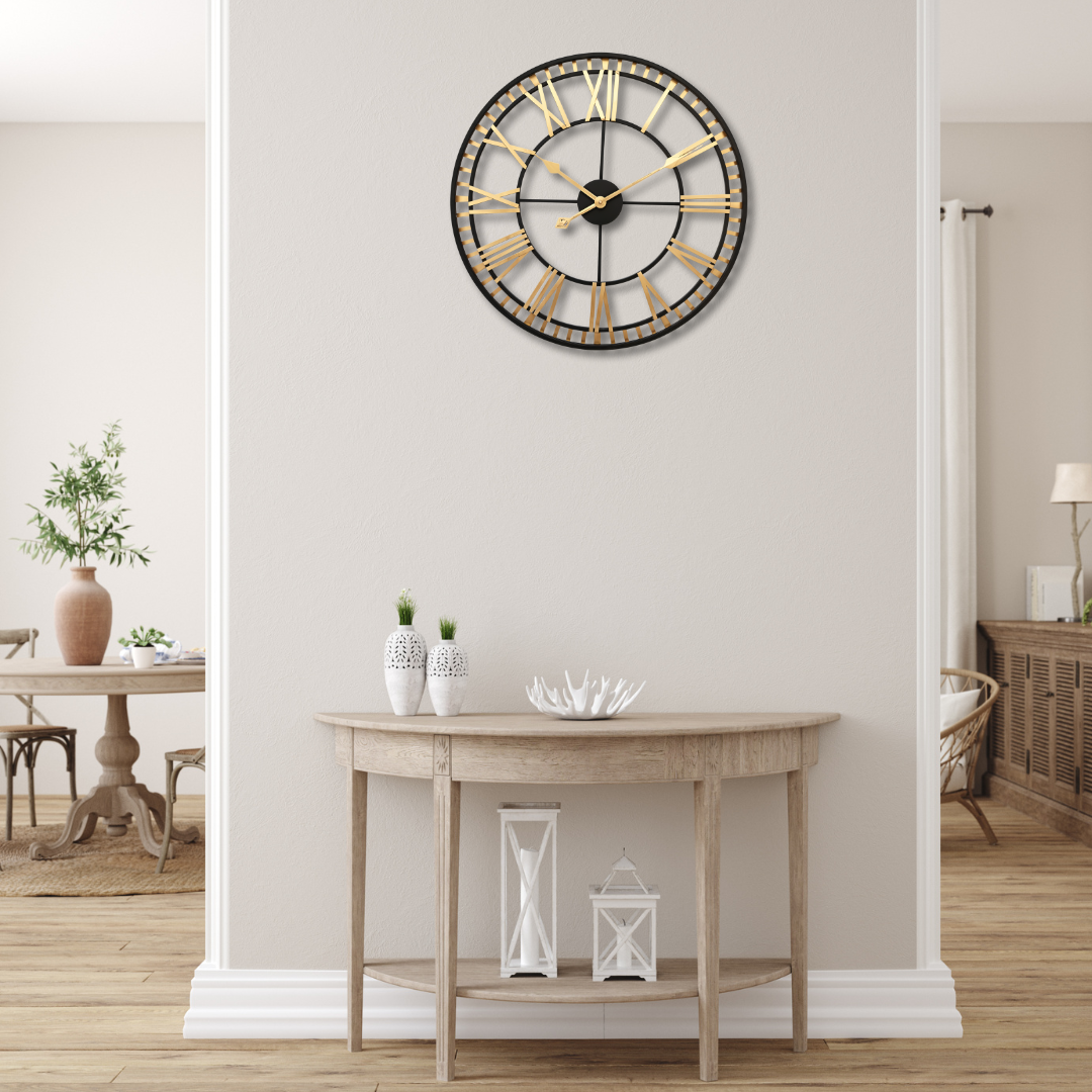 Roman Numeral Metal Wall Clock – Vintage Industrial Luxury