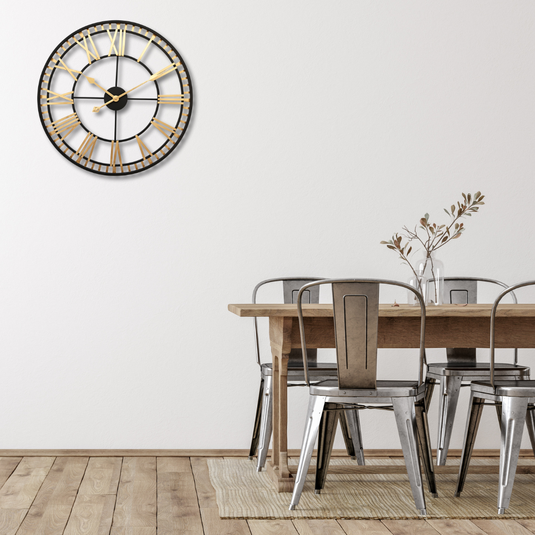 Roman Numeral Metal Wall Clock – Vintage Industrial Luxury