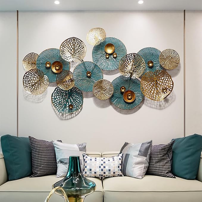 Modern Gold & Teal Abstract Metal Wall Art – 3D Décor