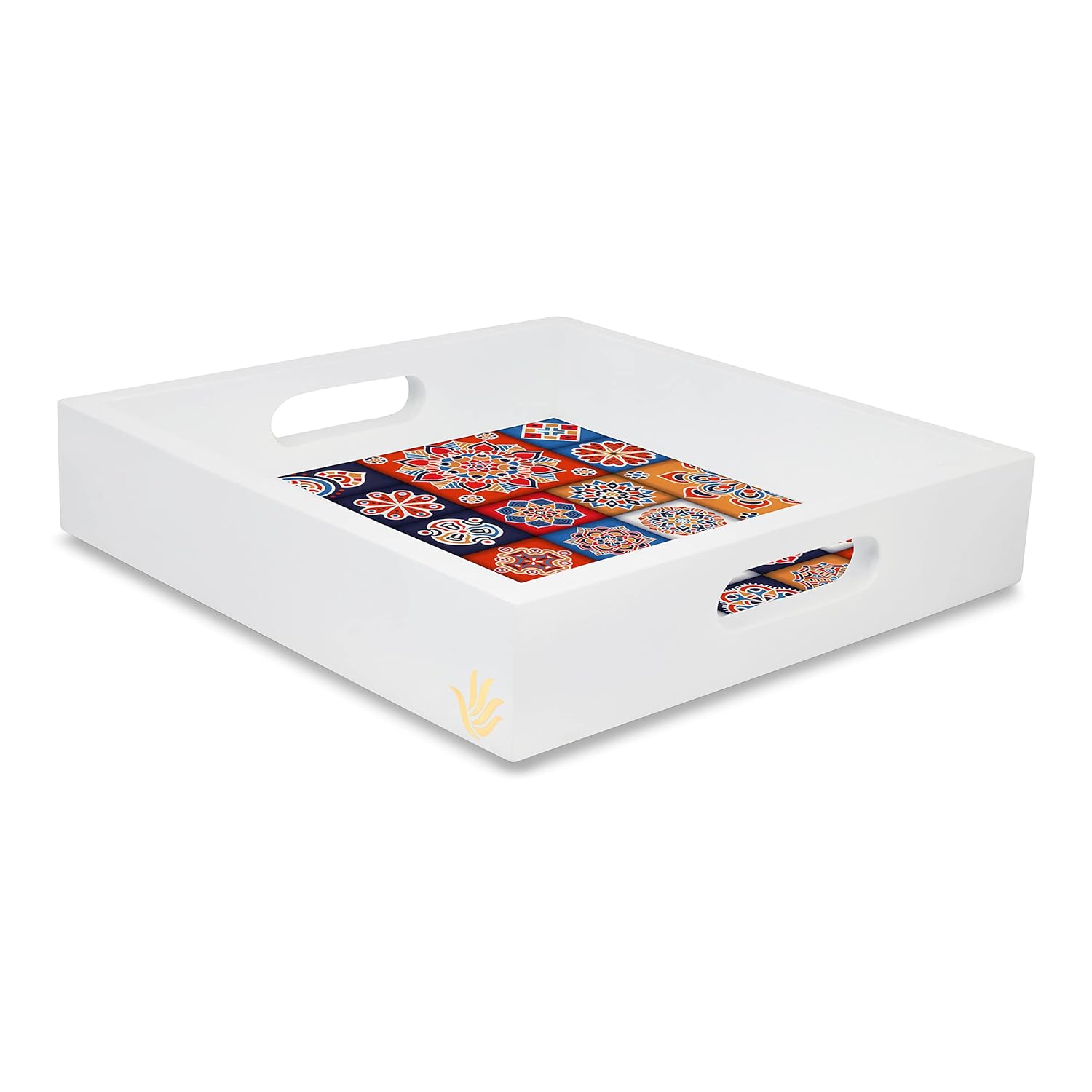 Mosaic White Wooden Serving Tray - Nestern