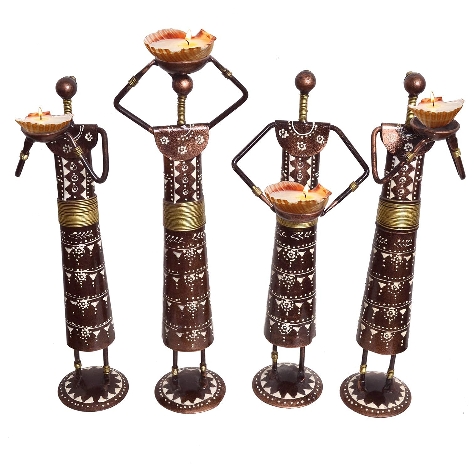 Tribal Art Metal Tea Light Candle Holders (Set of 4) - Nestern