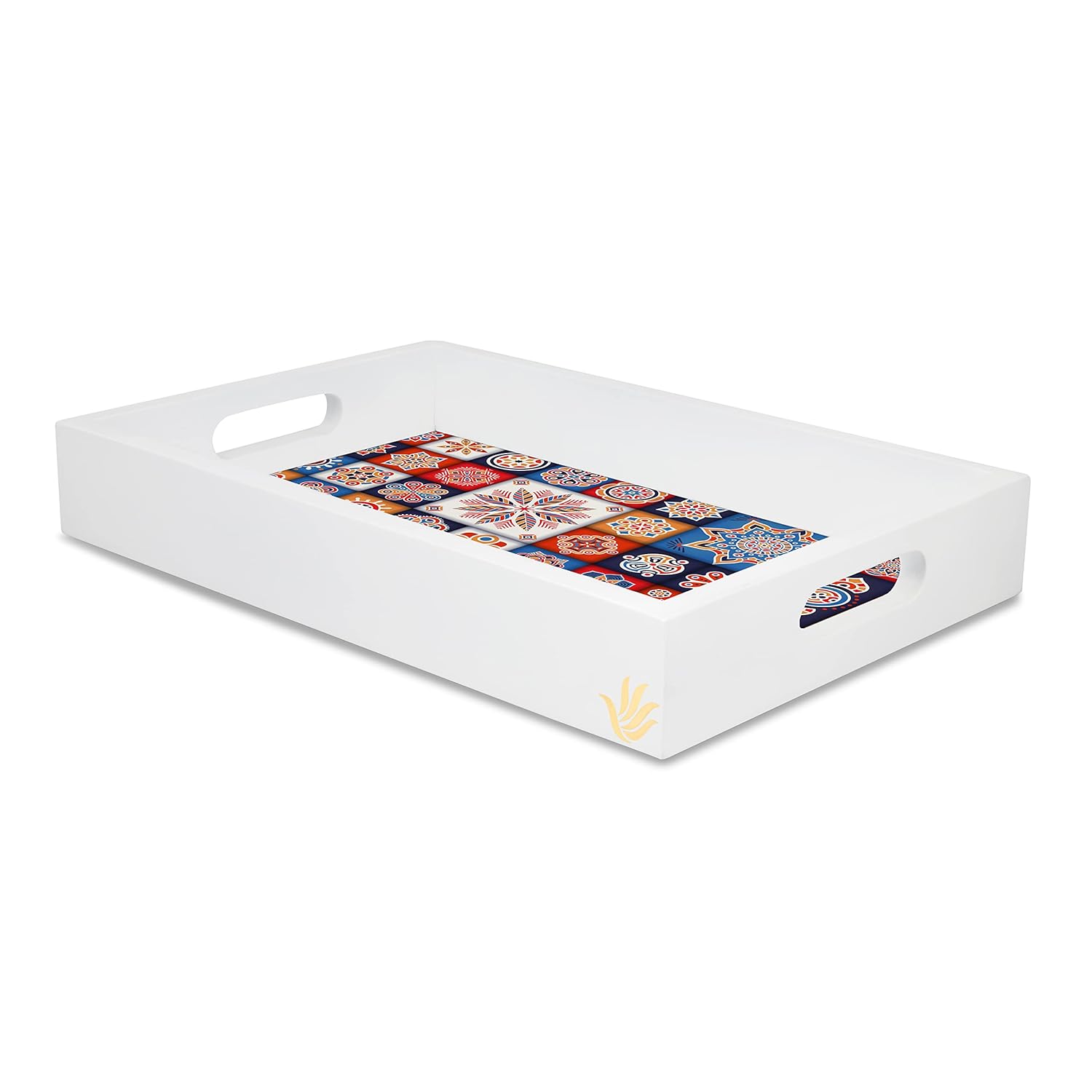Mosaic White Wooden Serving Tray - Nestern