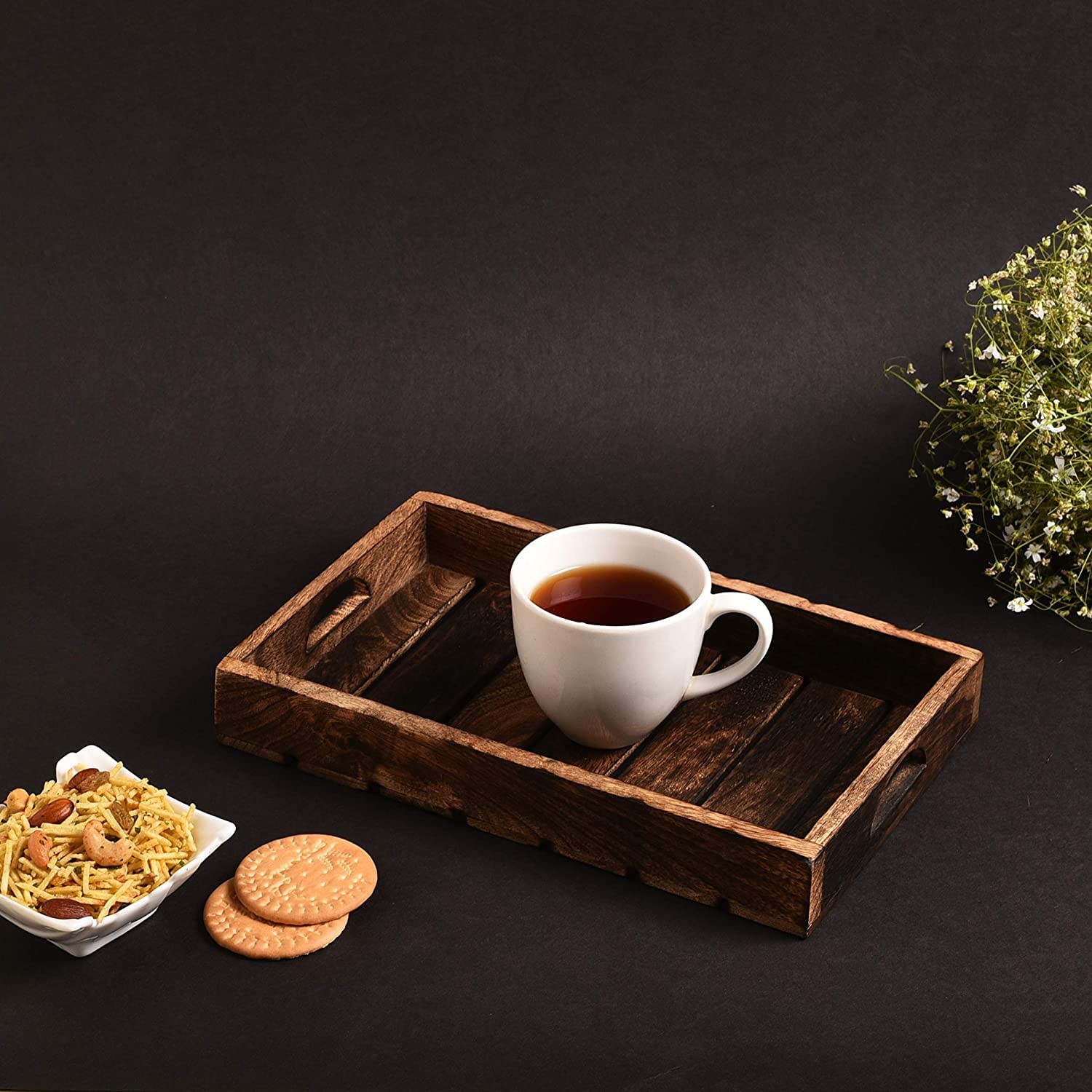 Rustic Wooden Slatted Serving Tray - Nestern