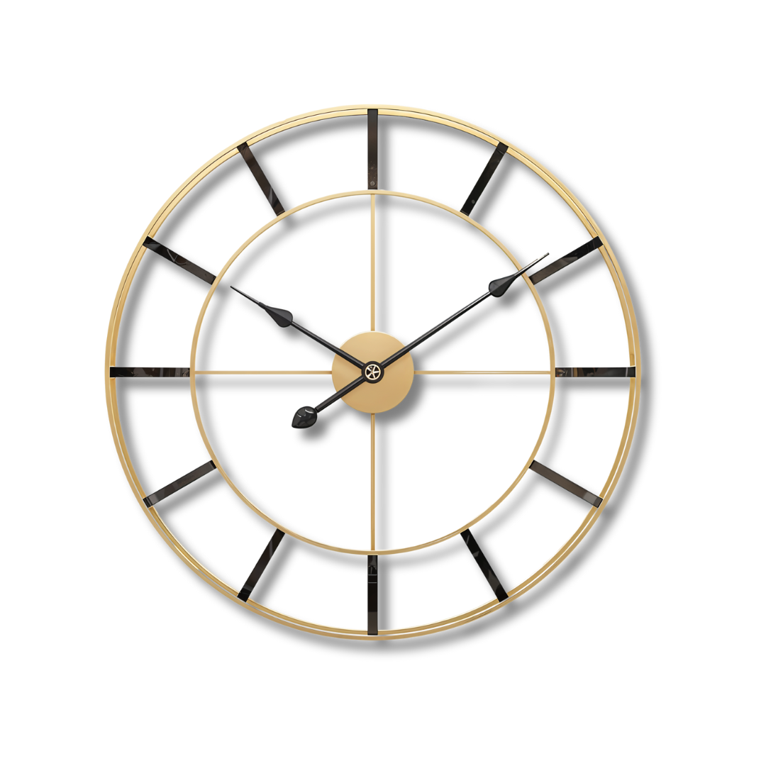 Luxury Black & Gold Metal Wall Clock – Modern Open-Frame Design