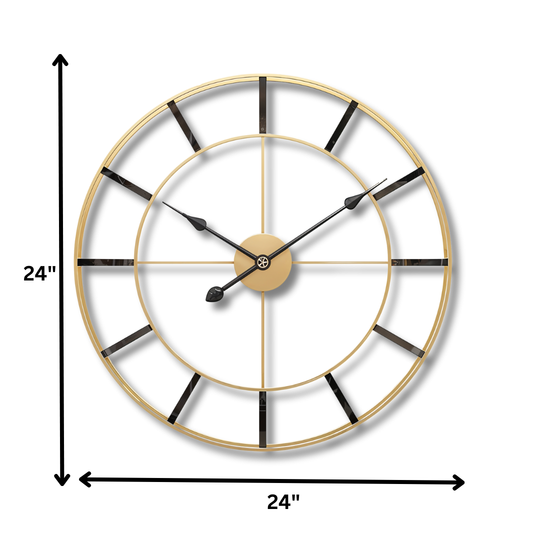 Luxury Black & Gold Metal Wall Clock – Modern Open-Frame Design