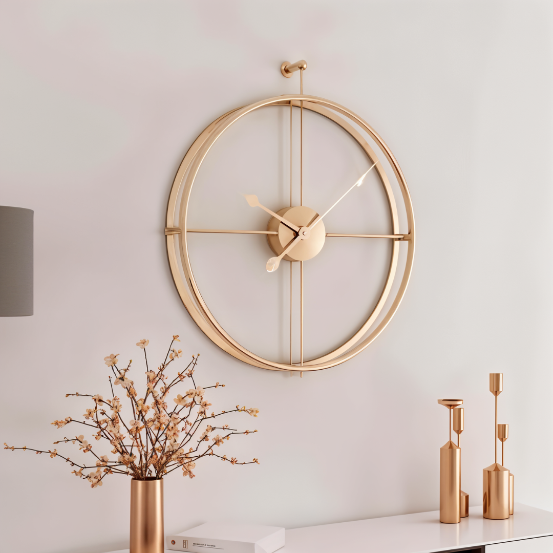 Golden Minimalist Metal Wall Clock – Modern Luxury Timepiece