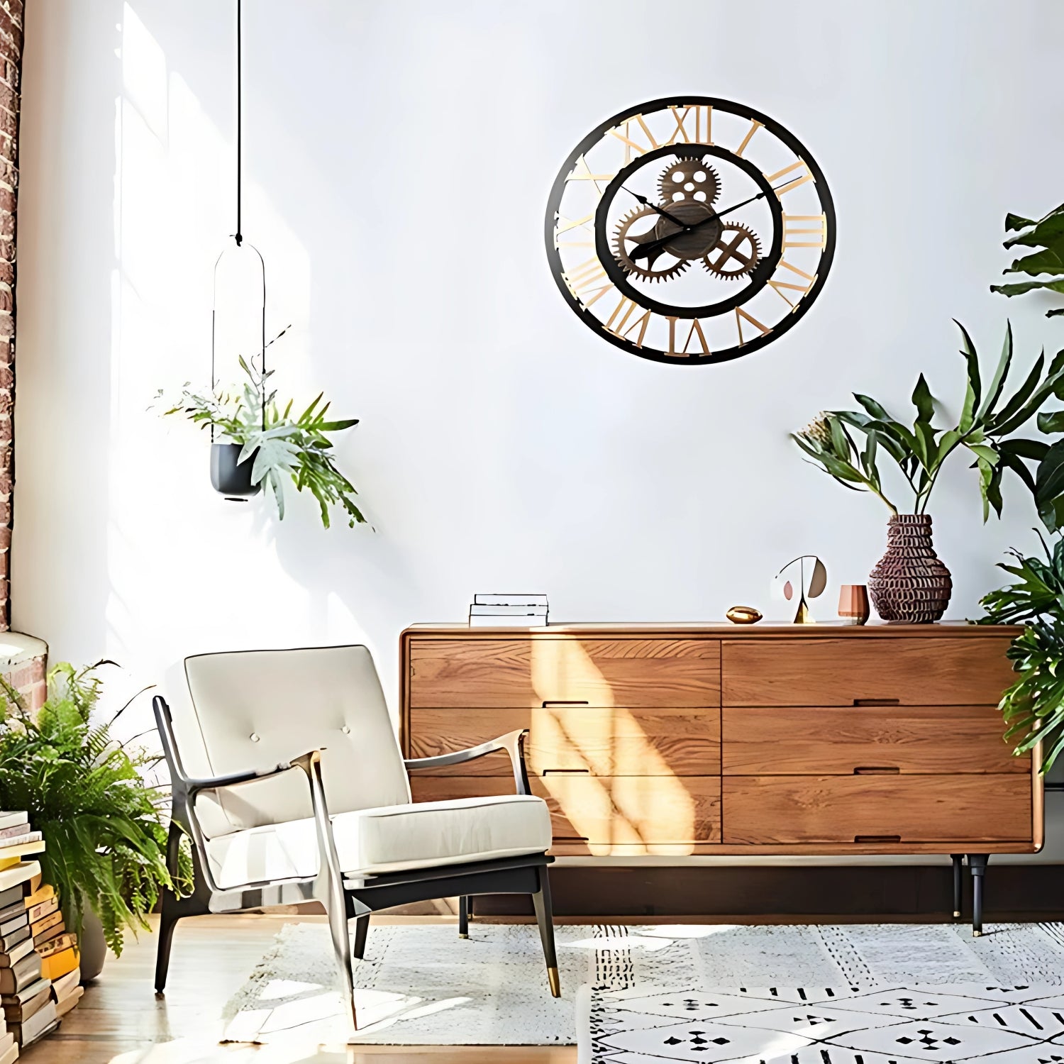 Gear Style Roman Number Wall Clock Showcasing Vintage Industrial Charm
