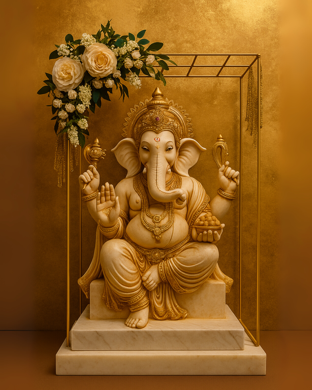 Elegant Golden Metal Frame Stand for Idols & Decor