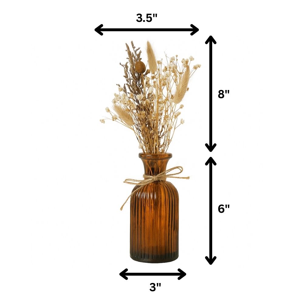 Rustic Bloom Dried Floral Arrangement in Brown Glass Jar - Gift Set