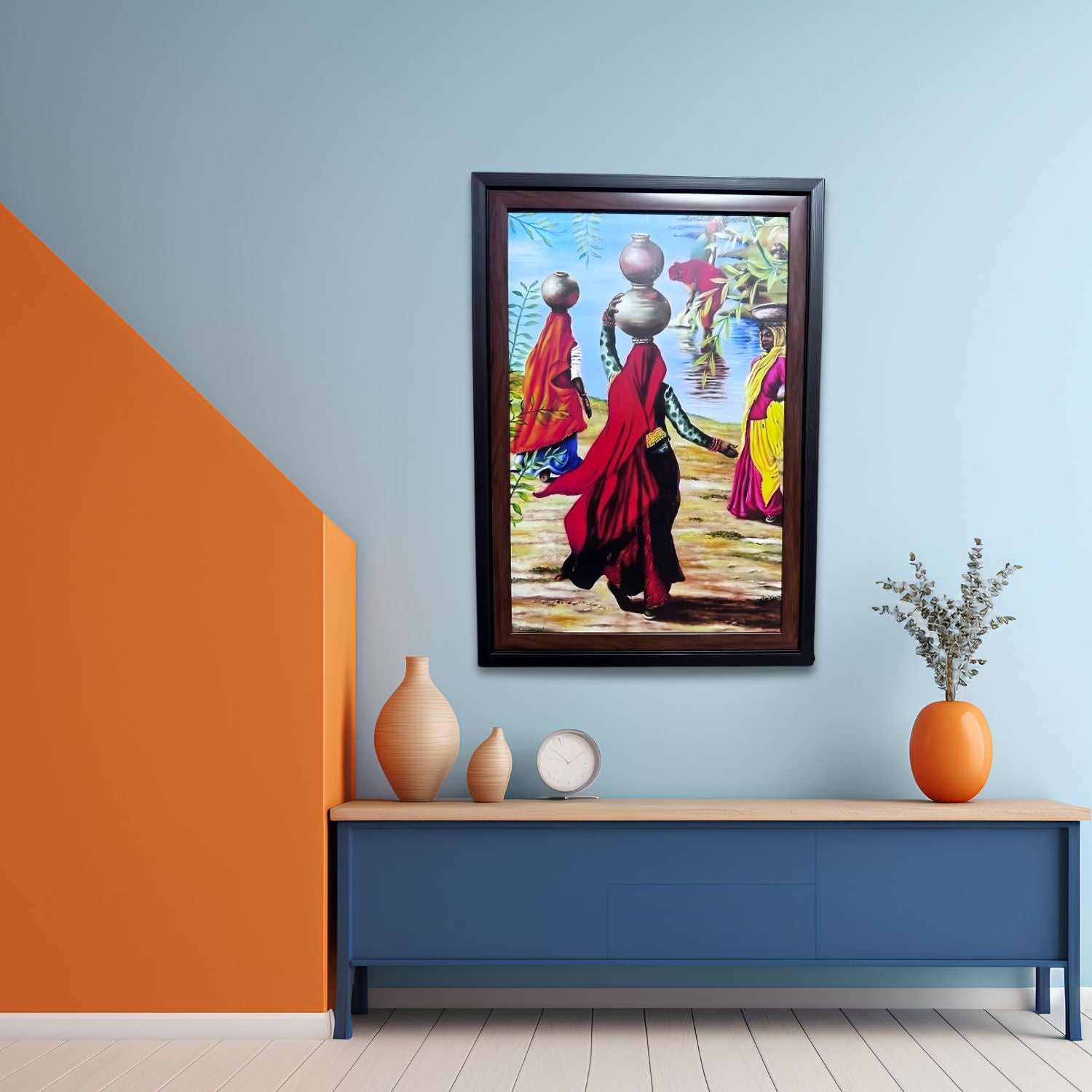 Traditional Village Women Carrying Pots By The Riverside Artwork