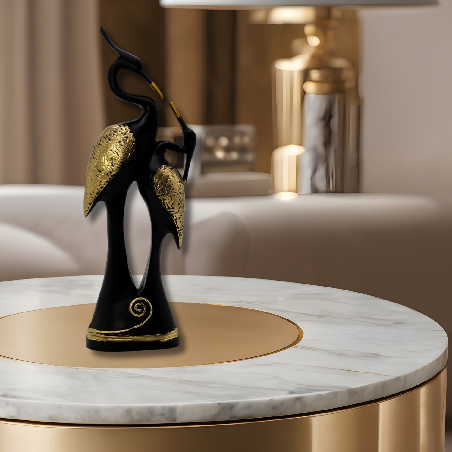 Graceful Crane Decor With Gold Detailing For Elegant Spaces