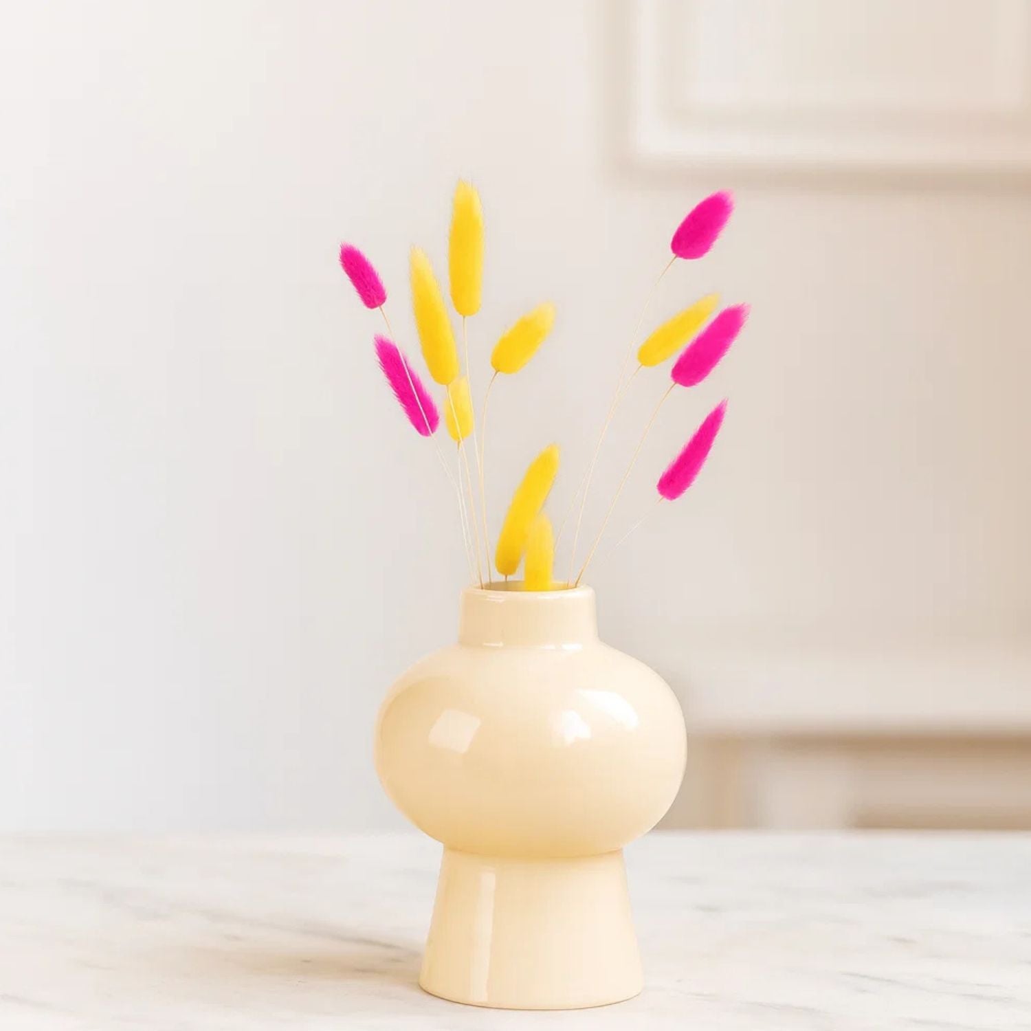 Modern Mushroom Vase With Vibrant Colorful Bunny Tail Flowers