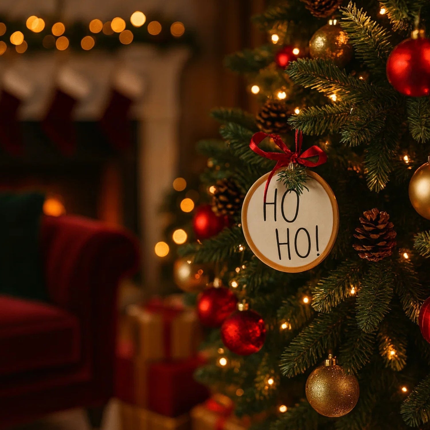 Handcrafted Ceramic "HO HO HO" Christmas Hanging Ornament Decor