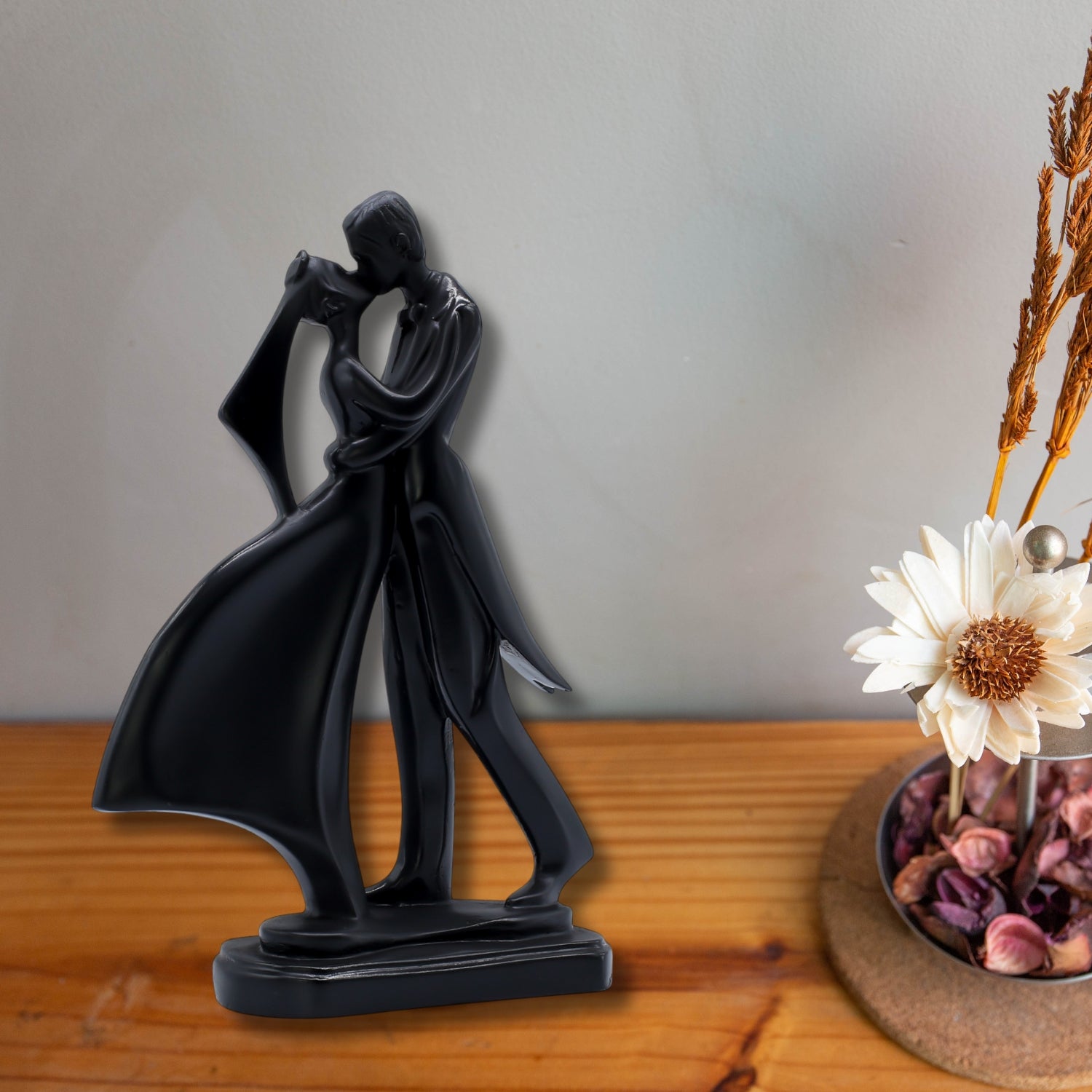 Stylish Black Romantic Dancing Couple Sculpture For Contemporary Interiors