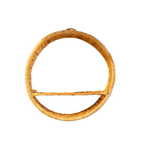 Handcrafted Round Rattan Wall Hanging Shelf with Wooden Divider