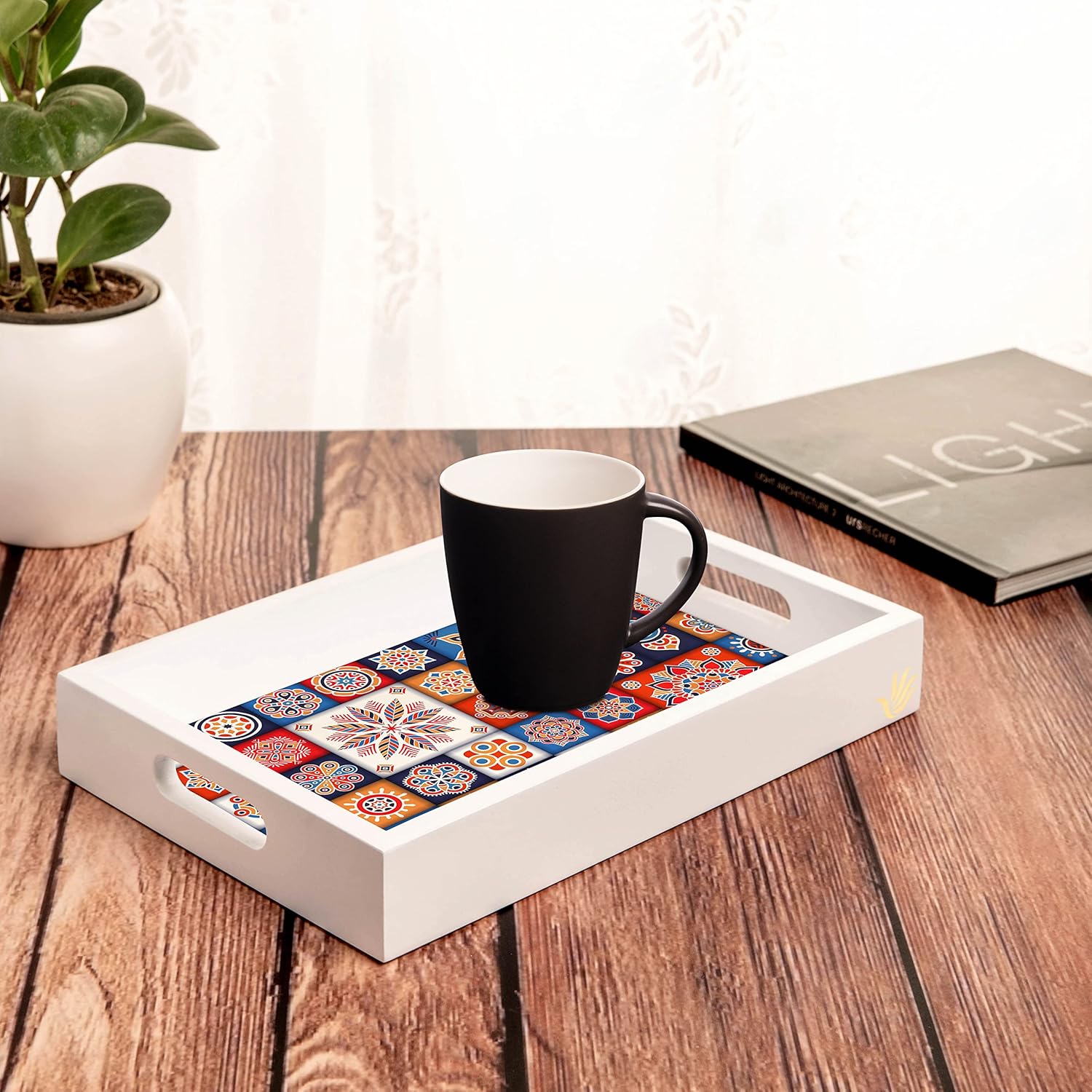 Mosaic White Wooden Serving Tray - Nestern