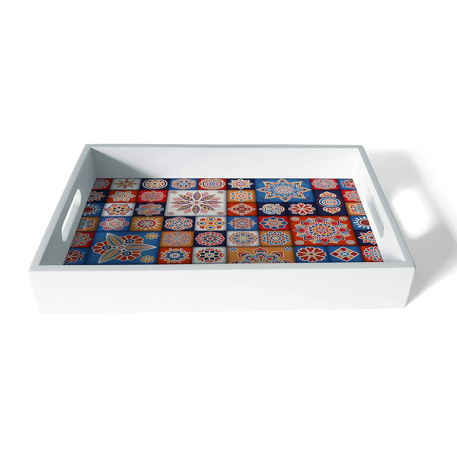 Mosaic White Wooden Serving Tray - Nestern