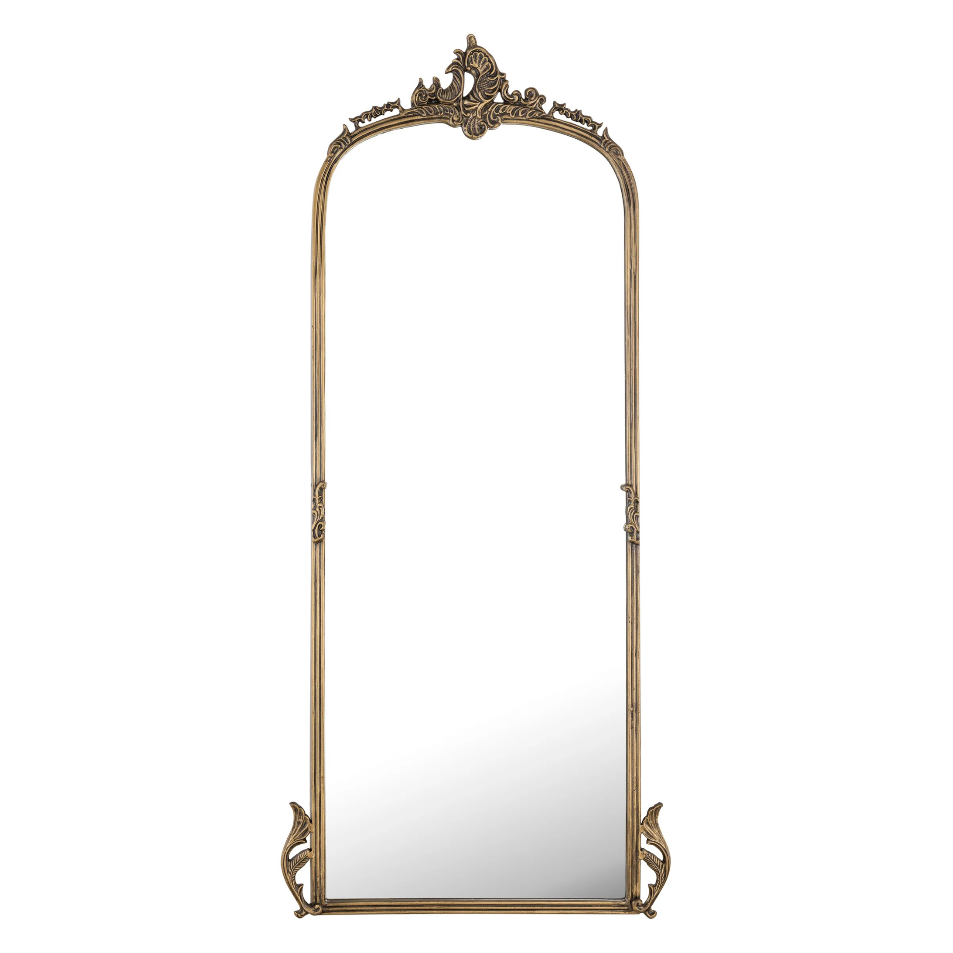 Vintage-Inspired Full-Length Standing Mirror with Ornate Arched Frame for Bedroom & Dressing Area