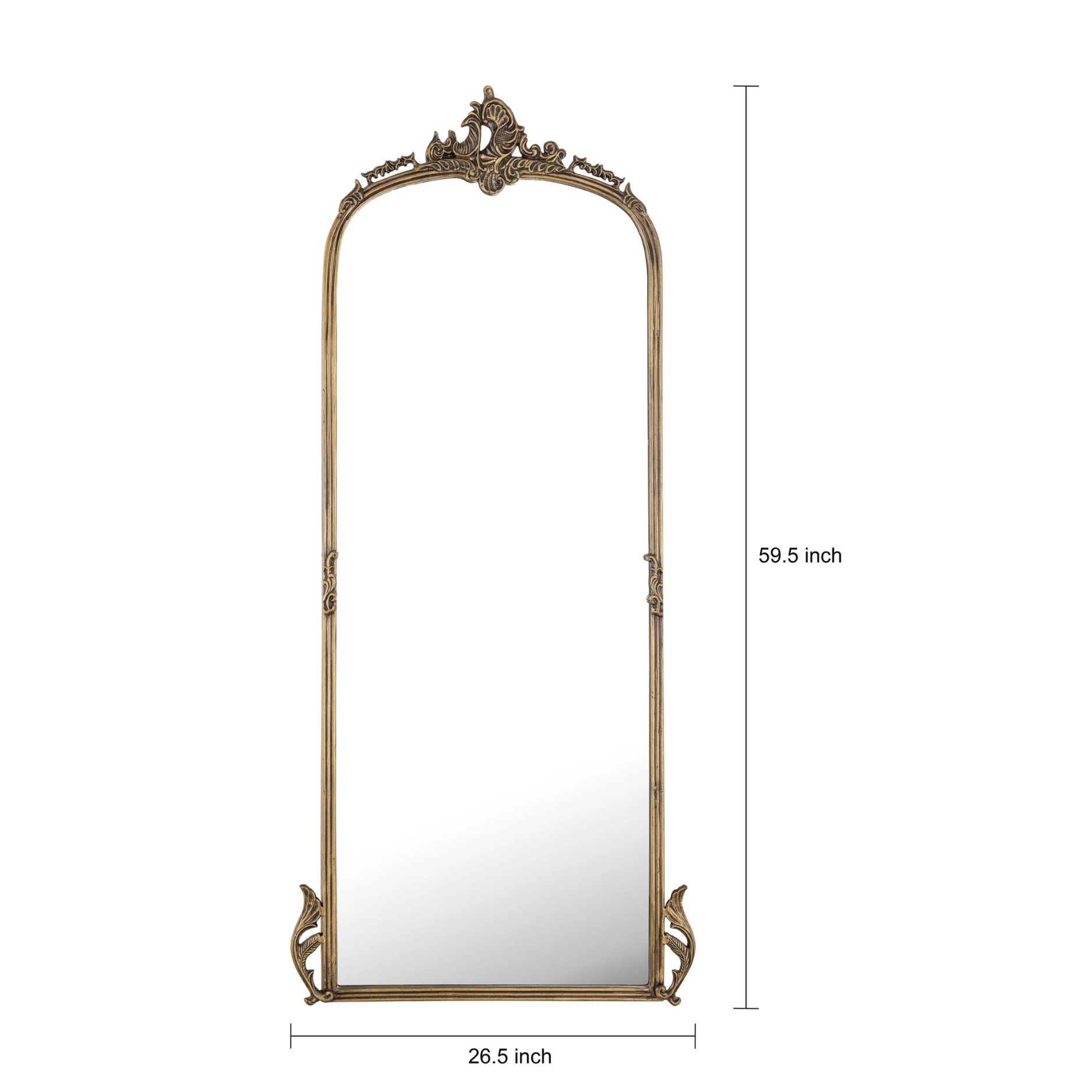 Vintage-Inspired Full-Length Standing Mirror with Ornate Arched Frame for Bedroom & Dressing Area