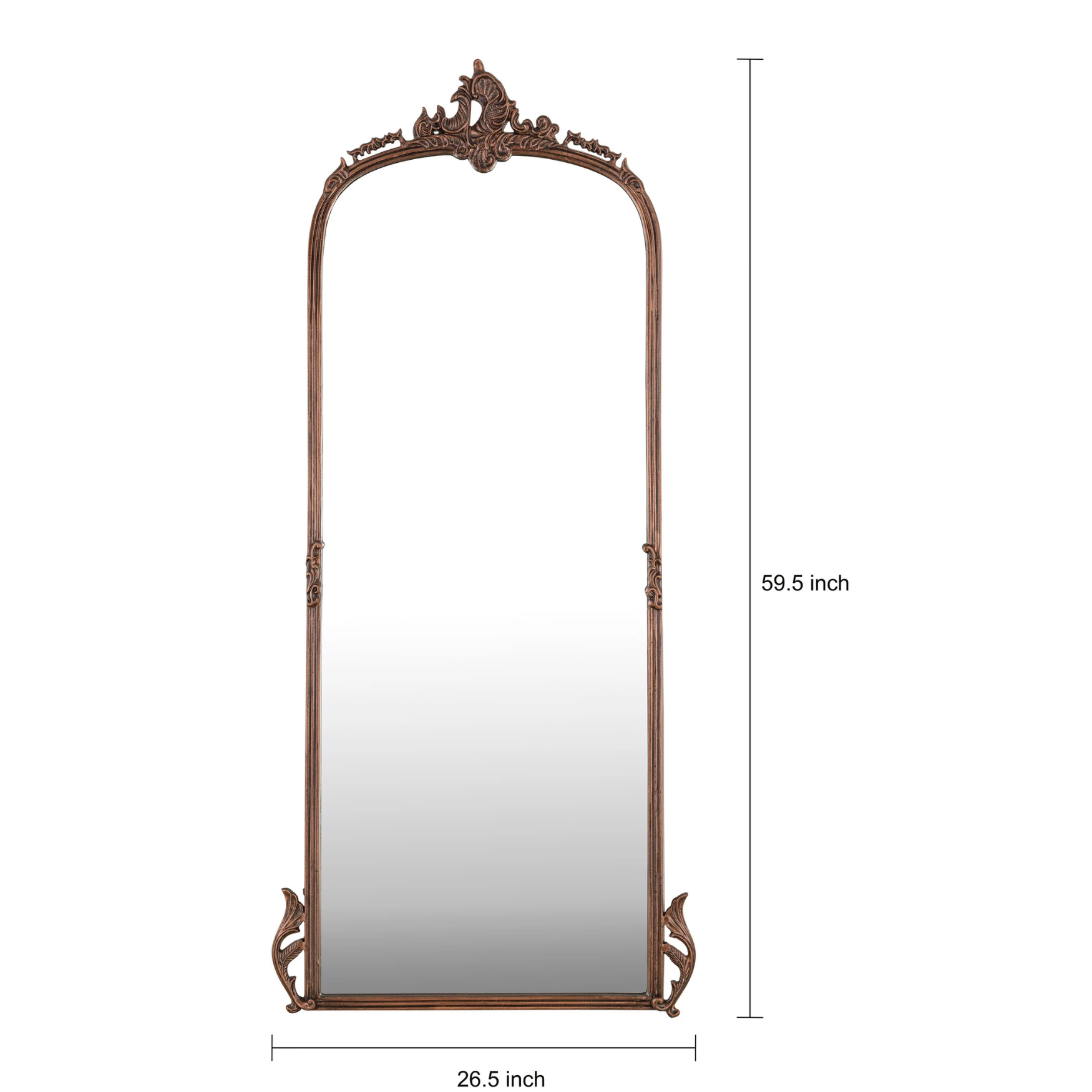 Hand-Casted Full-Length Standing Mirror with Ornate Detailing (Vintage Copper)