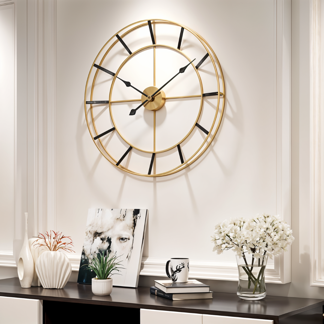 Luxury Black & Gold Metal Wall Clock – Modern Open-Frame Design