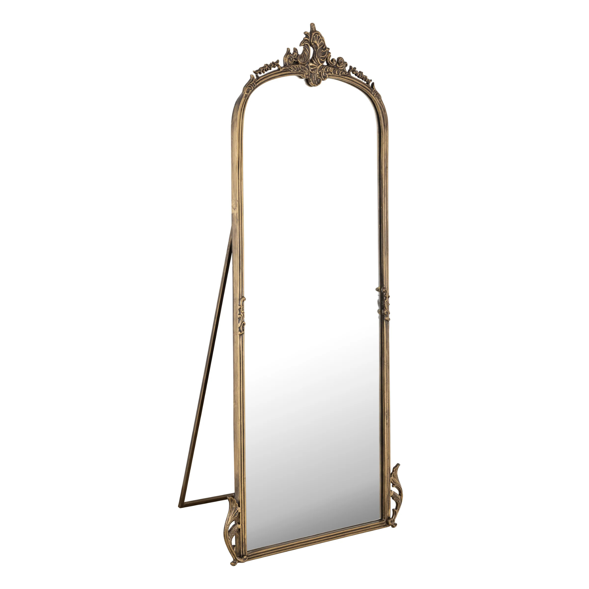 Vintage-Inspired Full-Length Standing Mirror with Ornate Arched Frame for Bedroom & Dressing Area