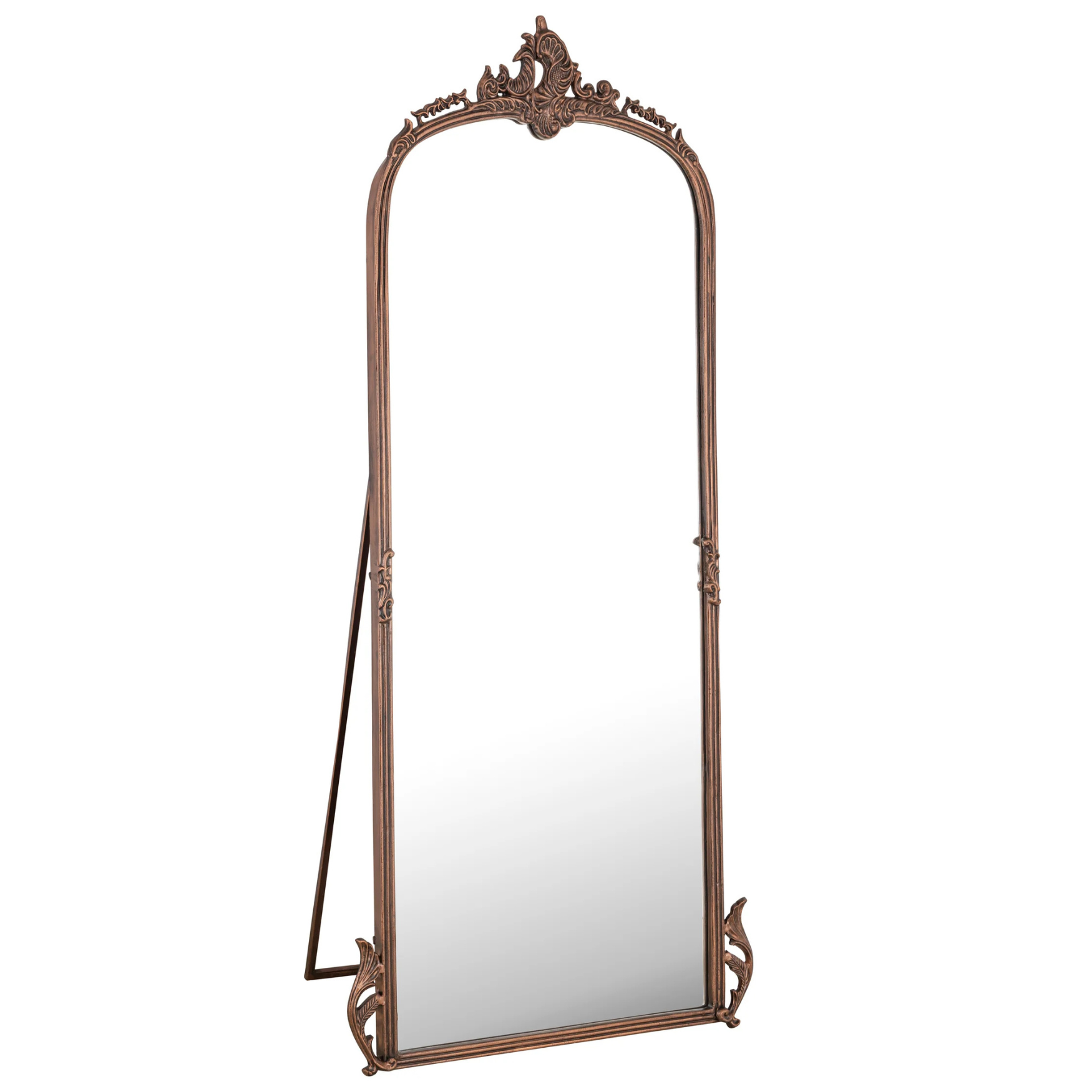 Hand-Casted Full-Length Standing Mirror with Ornate Detailing (Vintage Copper)