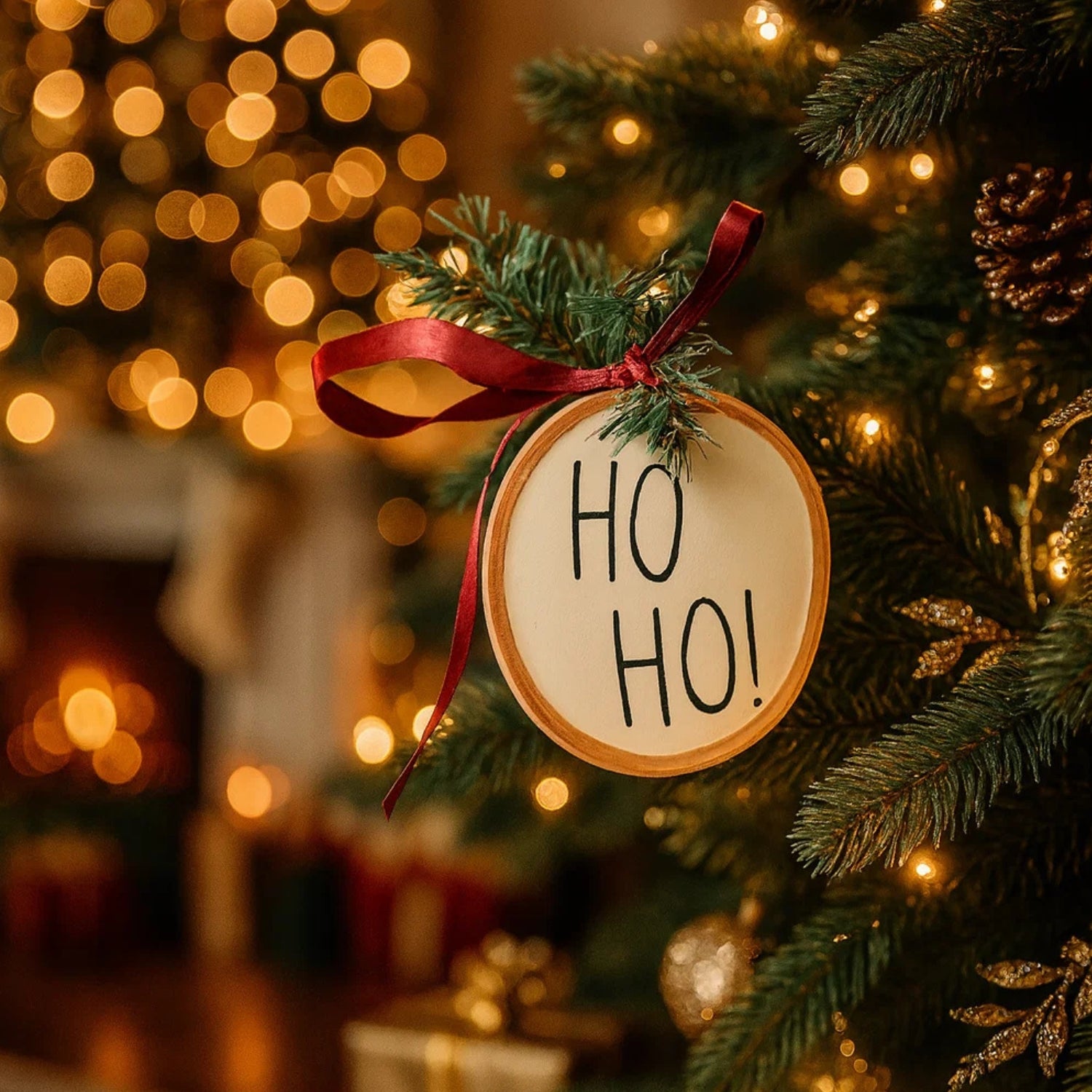 Handcrafted Ceramic "HO HO HO" Christmas Hanging Ornament Decor