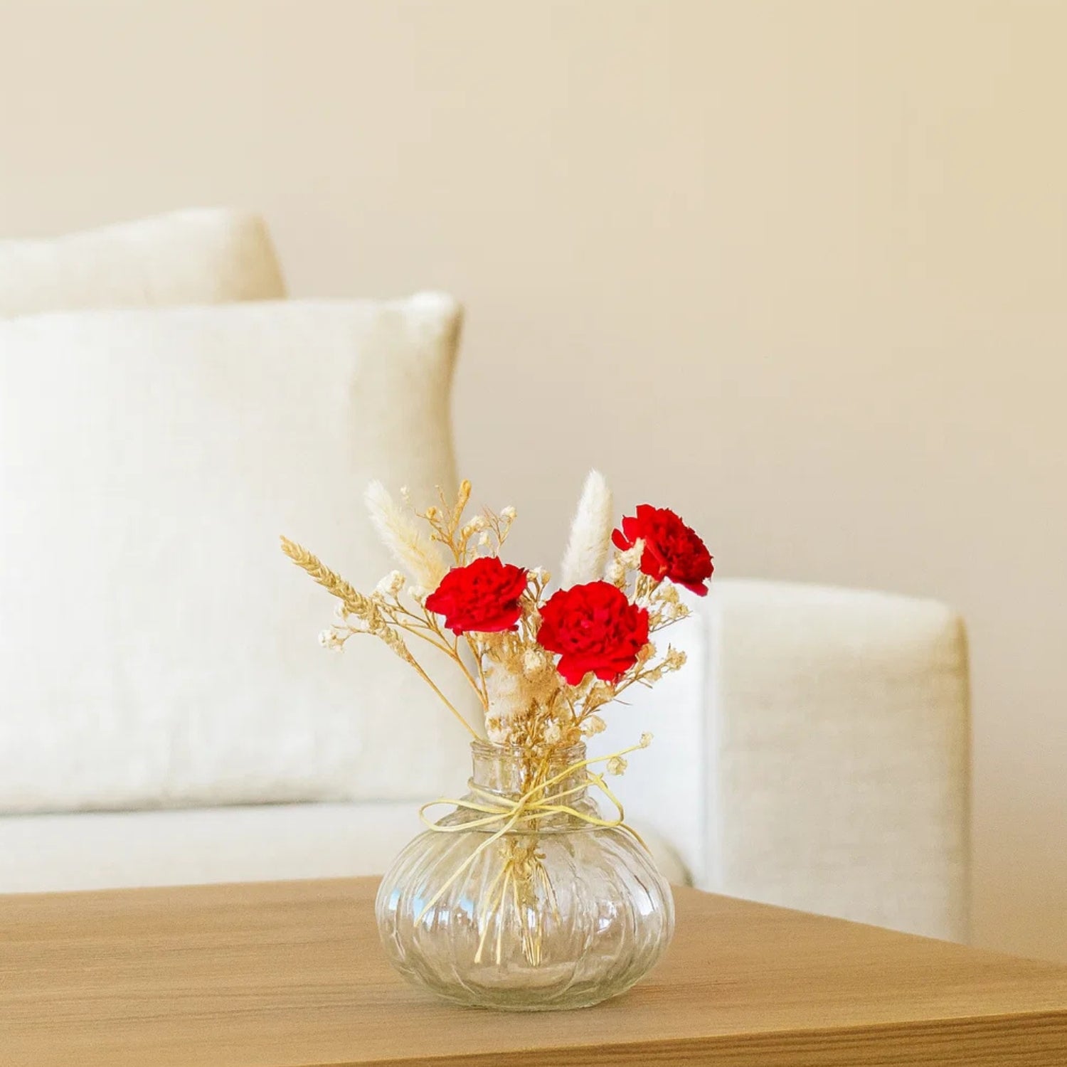 Charming Mini Glass Bottle Vase With Vibrant Red Velvet Bunch